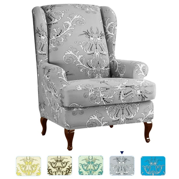2 Pieces Stretch Wing Chair Slipcover,Wingback Armchair Chair Slipcovers Sofa Covers,Leaves Printed Wing Back Chair Slipcovers